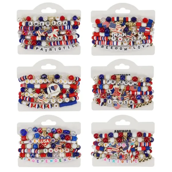 Wholesale New American Flag Bracelet American Independence Day Veterans Day Bracelet Patriotic Gifts Elastic Bracelet