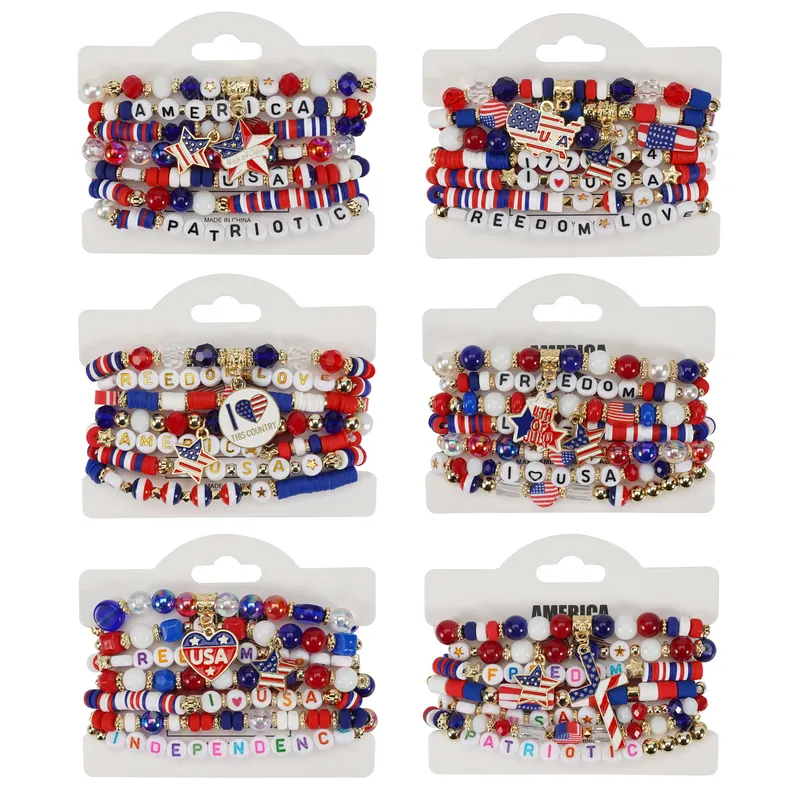 Wholesale New American Flag Bracelet American Independence Day Veterans Day Bracelet Patriotic Gifts Elastic Bracelet