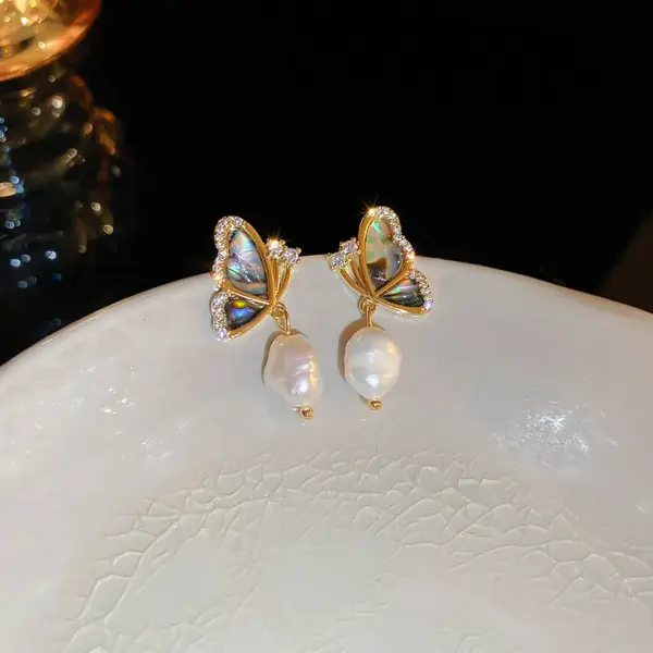Wholesale Hypoallergenic Butterfly Stud Earrings For Women In Copper With Zircon Inlay