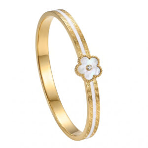 Five-flowered white glue tape with diamonds / True gold plating in full-body stainless steel furnace