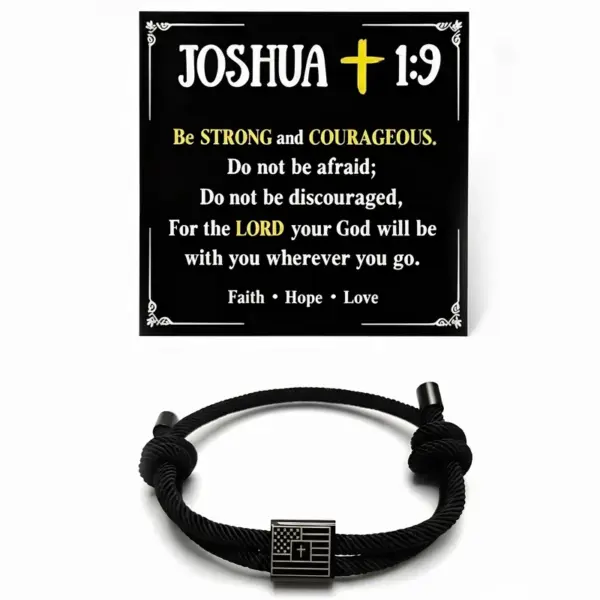 Wholesale Men's Cross Bracelet, Teenage Boy Gift, Religious Bible Verse Joshua 1:9 Black Cross Bracelet, Gift From Mom, Catholic Baptism, Confirmation, Birthday, Christmas Gift For Son, Grandson, Nephew