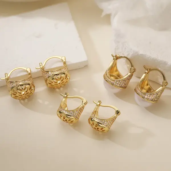Wholesale New Vintage Design Women's Earrings Copper Plated Zirconium Stone Fashionable Versatile Geometric Pattern Daily Wear Jewelry