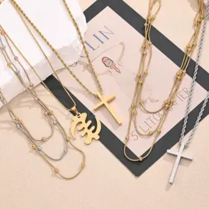 Wholesale Ion Plating (IP) 18K Gold Plated Rose Cross Symbol Simple Stainless Steel IG Style Casual Streetwear Pendant Necklace