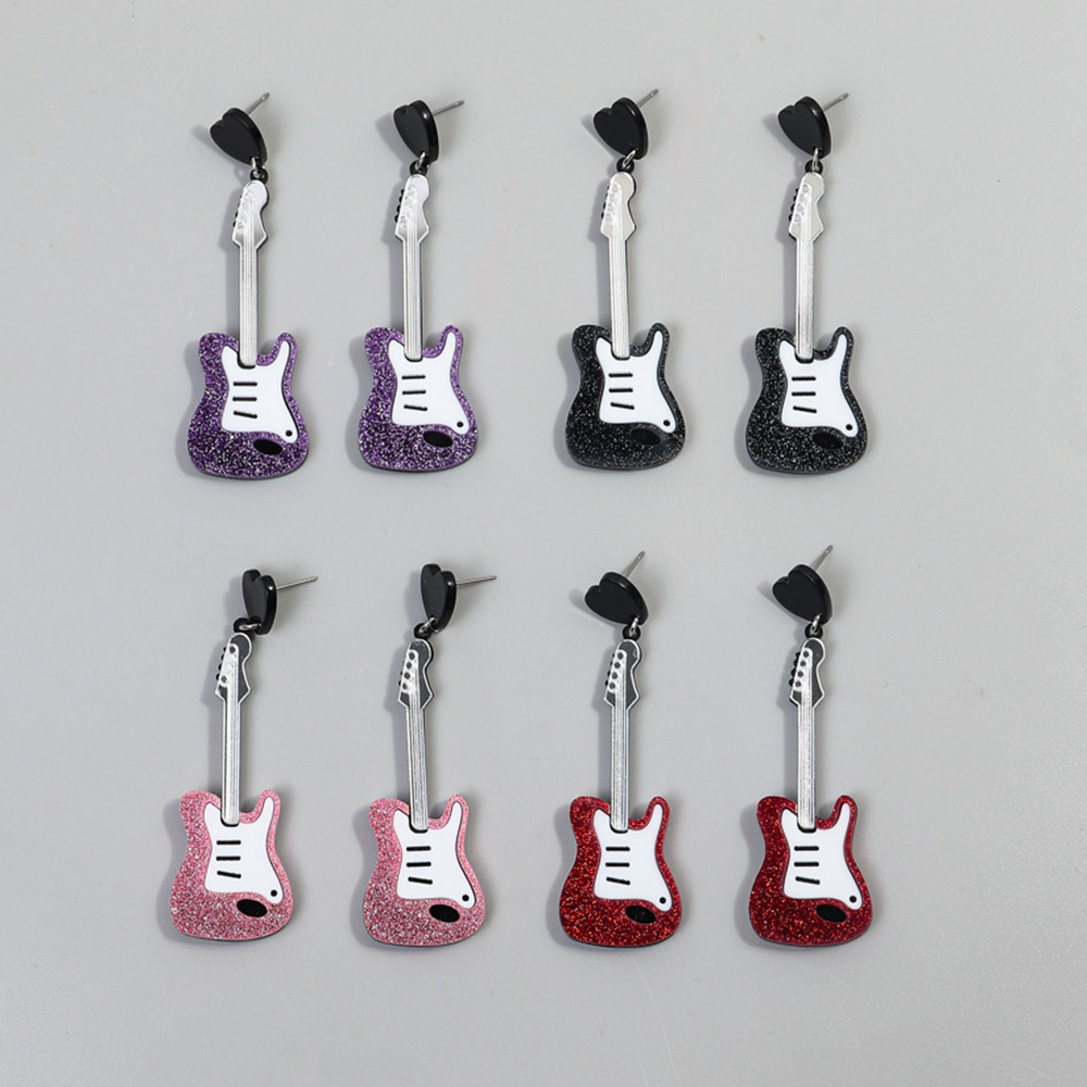 Wholesale European and American Cross-border Music Festival Musical Instruments Rainbow Guitar Earrings Fashion Personality Mexican Music Carnival Nig
