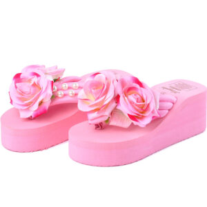 Wholesale European and American Beach Vacation Non-slip Flip Flops Pearl Flower Fresh Sandals Fashion Thick Bottom Flip Flops