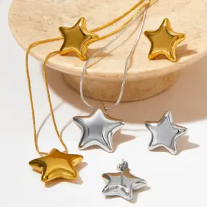 Wholesale PVD Coated Real Gold Plated 16K White Plating Star 304 Stainless Steel Simple Style Classic Waterproof Non Tarnish Earrings Necklace