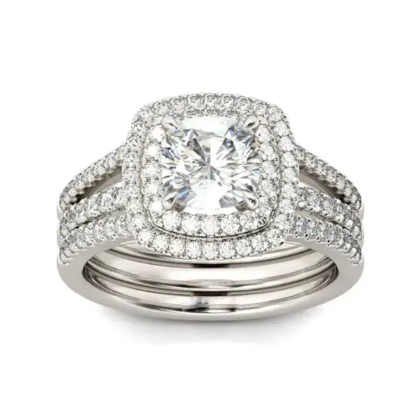 Wholesale Geometric Claw Setting Ring For Women In Copper With White K Water Plating And Zircon Inlay