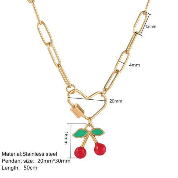 Wholesale Ion Plating (IP) 18K Gold Plated Cherry 304 Stainless Steel Classic Style Waterproof Non Tarnish 304 Stainless Steel Pendant Necklace