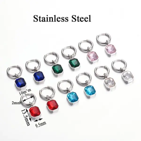 Wholesale 1 Pair Simple Style Square Plating Inlay Stainless Steel Glass Drop Earrings