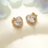 Wholesale Elegant Small Heart Shaped Zircon Earrings For Women Flashing Fashionable Versatile Sweet Cute 925 Silver Needle Copper Plated Real Gold