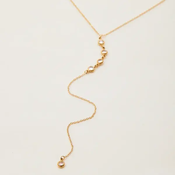 Wholesale 304 Stainless Steel Y Word PVD Coated 18K Real Gold Plated Basic Simple Style Micro Super Whisper Thin Chain Safety Clasp Closure Y-Necklace Necklace