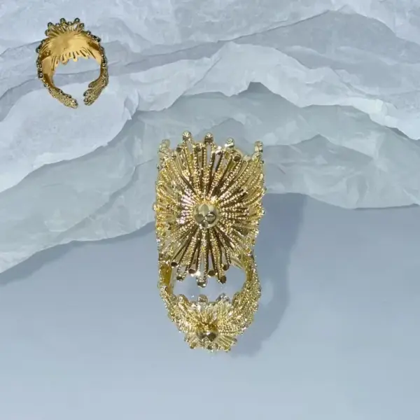 Wholesale Fashion Light Luxury INS Style Copper Color Retention Electroplated Micro Inlaid Zircon Eight-Pointed Star Ribbon Light Open Ring Water Plated 18K Real Gold