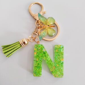 Green letter key chain pendant-N
