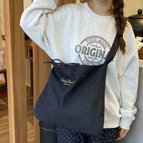 Wholesale No fading Denim! Spring and Summer Ethnic Style Patchwork Bag Shoulder Bag Large Capacity Crossbody Bag Denim Double Bread
