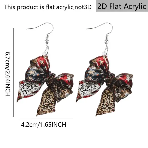 oly-ae3faba309414a8390e0342c3e7deab7 Wholesale Retro White & Red Bow Tie Print Drop Earrings For Women With 304 Stainless Steel Ear Pins