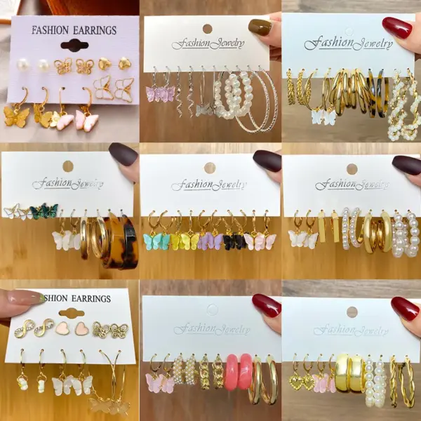 Wholesale Unisex Fashion Geometric Butterfly Alloy Artificial Pearls Earrings Drop Earrings