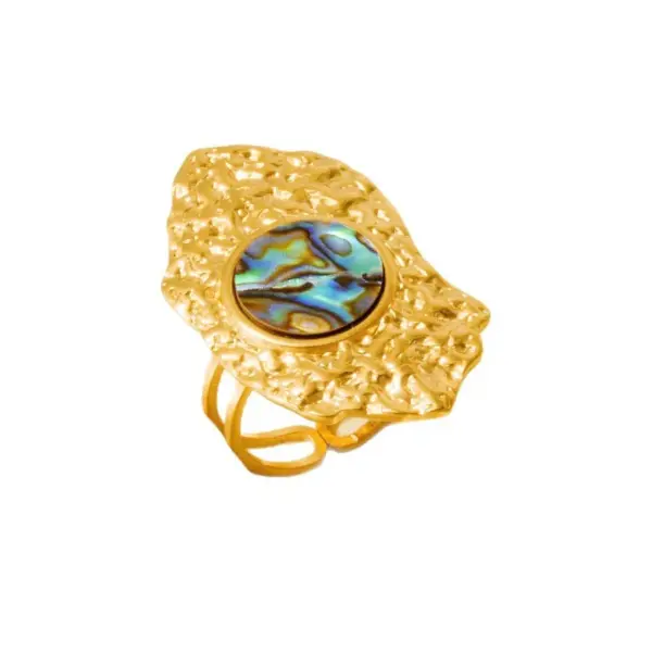 Wholesale Natural Shell Design Hammered Texture Ring For Women 18K Gold Plated Stainless Steel European Style Lightweight Luxury Jewelry