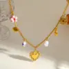 Wholesale Sun Pendant Necklace For Women In 304 Stainless Steel With 18K Gold PVD Coating And Zircon Inlay, Side Chain