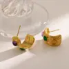 Wholesale 18K Gold Plated 304 Stainless Steel Vacuum Electroplating (In Furnace) Resin Geometric Three-Dimensional Butterfly Ear Caps Earrings For Women Independence Day Carnival