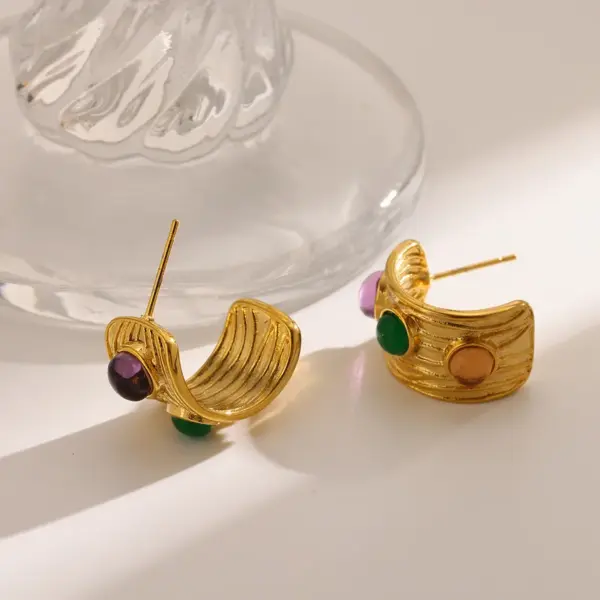 Wholesale 18K Gold Plated 304 Stainless Steel Vacuum Electroplating (In Furnace) Resin Geometric Three-Dimensional Butterfly Ear Caps Earrings For Women Independence Day Carnival