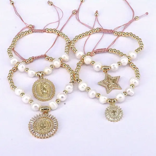 Wholesale Vintage Style Star Copper Plating Inlay Zircon Bracelets