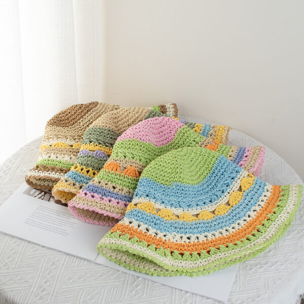 oly-ae75f83d6d26a12134fe422534c86216 Wholesale Fisherman's Hat Women's Hyun-hyun Rainbow Straw Hat Summer Travel Sunshade Sunscreen Hat Seaside Beach Holiday Sun Hat Tide