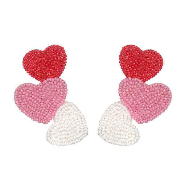 oly-ae82473e56761dc1ef38c87cd5bc9bd9 Wholesale fashion temperament handmade three heart rice beads irregular earrings earrings Valentine's Day