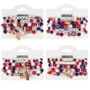 Wholesale American Flag Independence Day Bracelet Red White Blue Beaded Bracelet Holiday Party Jewelry For Men And Women