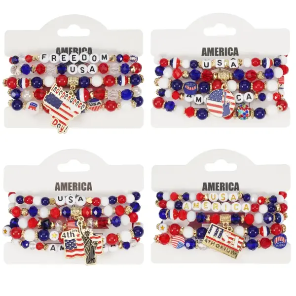 oly-ae83c1f232bfbd84217ec304ad0972f9 Wholesale American Flag Independence Day Bracelet Red White Blue Beaded Bracelet Holiday Party Jewelry For Men And Women