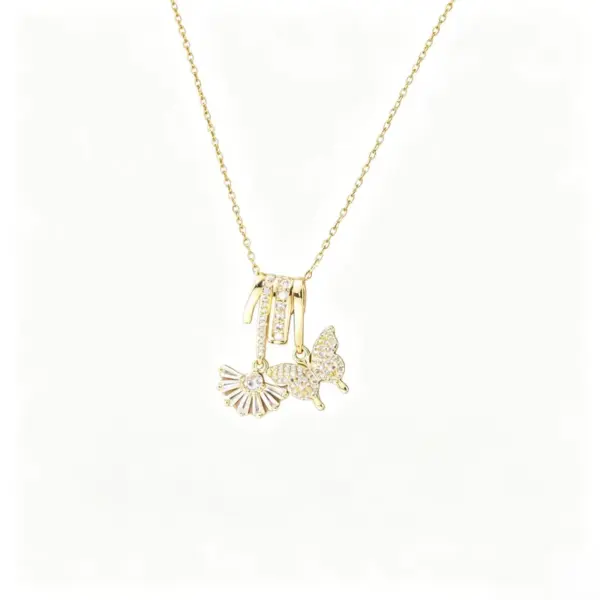 Wholesale Geometric Inlay Pendant Necklace For Women In Copper With 18K Real Gold Plated Water Plating And Artificial Rhinestones On Cable Chain