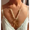 Wholesale 304 Stainless Steel Geometric Starfish Shell PVD Coated Freshwater Pearl Shell Real Gold Plated Nordic Style Vacation Marine Style Waterproof Non Tarnish Surgical Steel Shell Necklace Lobster Trigger Clasp Closure Pendant Necklace