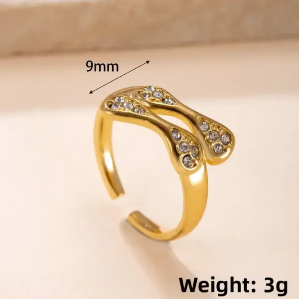Wholesale Irregular Unisex Titanium Steel Ring For Everyday Wear Featuring Electroplated Gold Plating And Rhinestone Inlay
