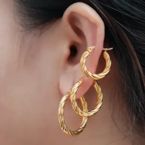 Wholesale 201 Stainless Steel Solid Color Electroplated Golden Plated Simple Style Commute Waterproof Non Tarnish Plating Earrings