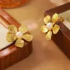 Wholesale 304 Stainless Steel Plastic Flower Electroplating Imitation Gold Sweet Ear Studs