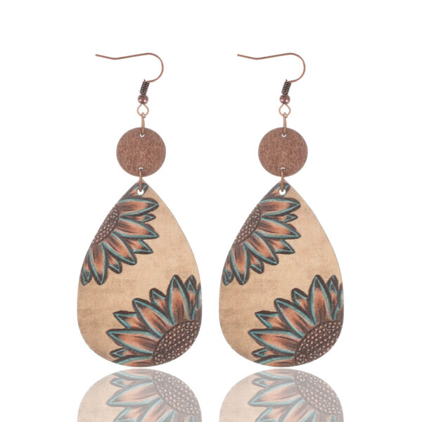 Wholesale Western-style sunflower dairy cow grain farm vintage wood grain thin earrings earrings across