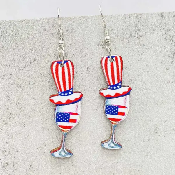 Wholesale Wooden Ice Cream Theme July 4th Independence Day Earrings Geometric Pattern Animal Zodiac Cartoon Character Stylish Women's Jewelry