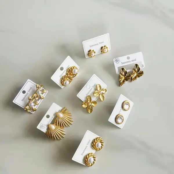Wholesale Fashionable Stainless Steel Pearl Twist Earrings Non-Fading Petal Fan Shape Geometric Bohemian Butterfly Knot Ear Jewelry