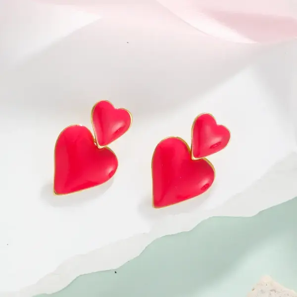 Wholesale 304 Stainless Steel Color Block PVD Coated 18K Gold Plated Cute Waterproof Non Tarnish Rose Red White Drop Earrings