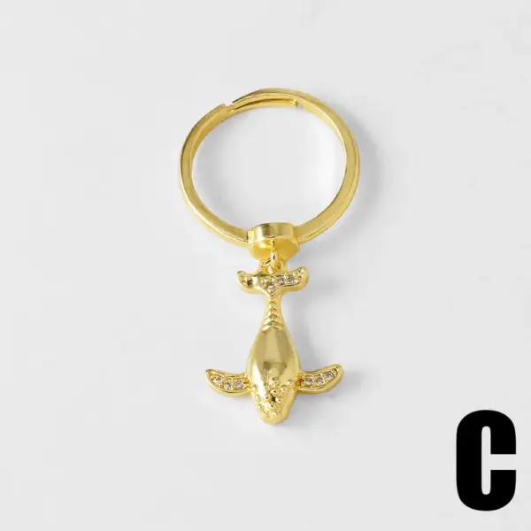 Wholesale AS Jewelry Hot Sale Full Zircon Copper Plated 18k Gold Ocean Style Starfish Whale Ring Rin82