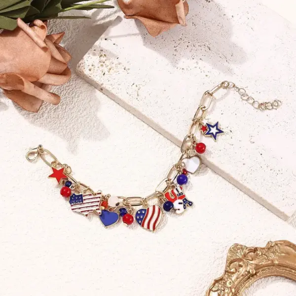 Wholesale American Independence Day Alloy Bracelet Red Blue White Pendant Flag Alloy Accessories Pendant Length 19 5cm Tail Chain