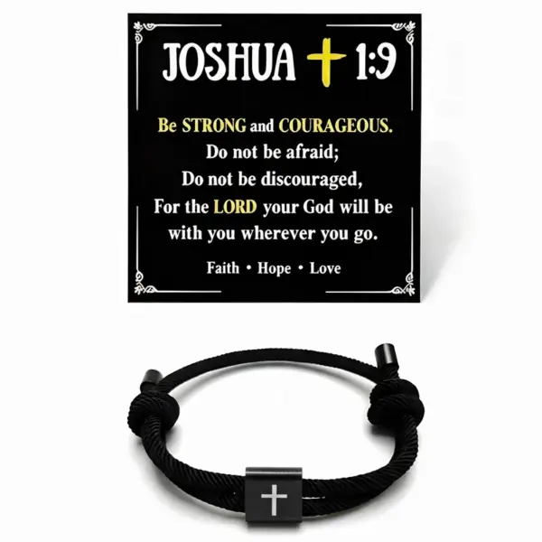Wholesale Men's Cross Bracelet, Teenage Boy Gift, Religious Bible Verse Joshua 1:9 Black Cross Bracelet, Gift From Mom, Catholic Baptism, Confirmation, Birthday, Christmas Gift For Son, Grandson, Nephew