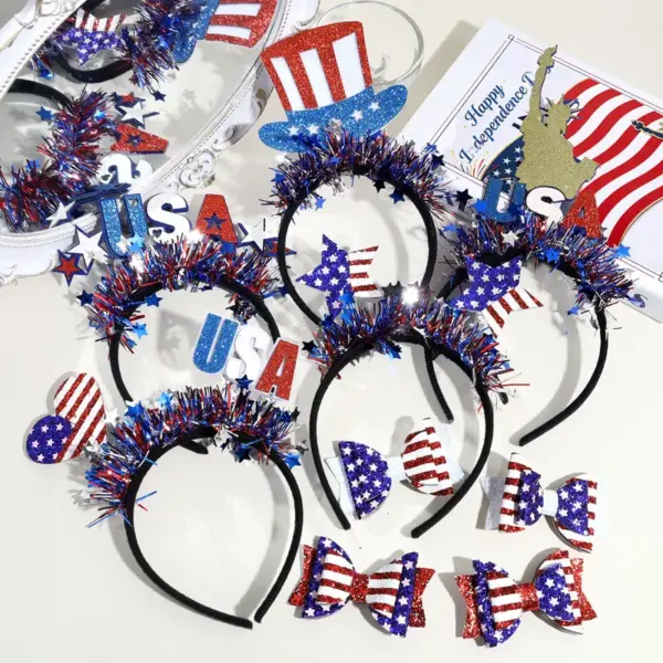 Wholesale American Flag Hair Band For Women In Red Cloth Material, Stylish Commute Hair Accessory For Independence Day