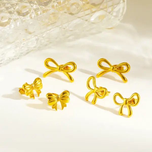 Wholesale Asymmetrical Bow Tie Stud Earrings For Women In 304 Stainless Steel With 18K Real Gold PVD Coated Plating And 0.03µm Thickness