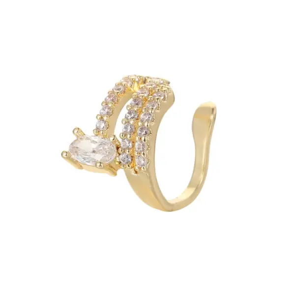 Wholesale Irregular Pattern Women's Ring With Bezel Setting, Electroplated Copper, 14K Real Gold Plated, Featuring Zircon Inlay