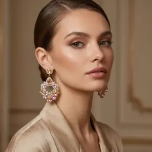 Wholesale Handmade Water Droplets Stud Earrings For Women In Multicolor Zinc Alloy With Rhinestones And 0.03µm-0.05µm Coating Thickness