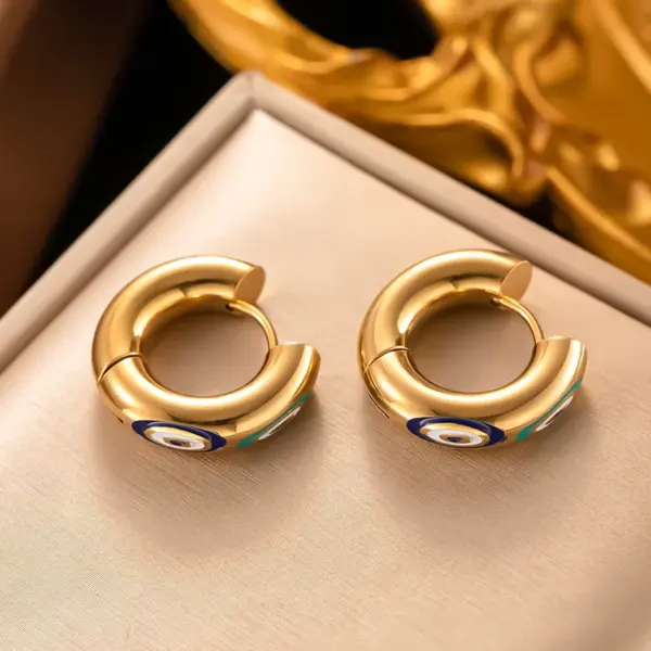 Wholesale PVD Coated Real Gold Plated 18K Gold Devil'S Eye 304 Stainless Steel Modern Style Waterproof Non Tarnish Hoop Earrings