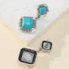 Wholesale Fashion Retro Turquoise Women's Earrings Ethnic Style Jewelry Square Design Alloy Cat Attraction Charm Gold Frog Design Stud Earrings