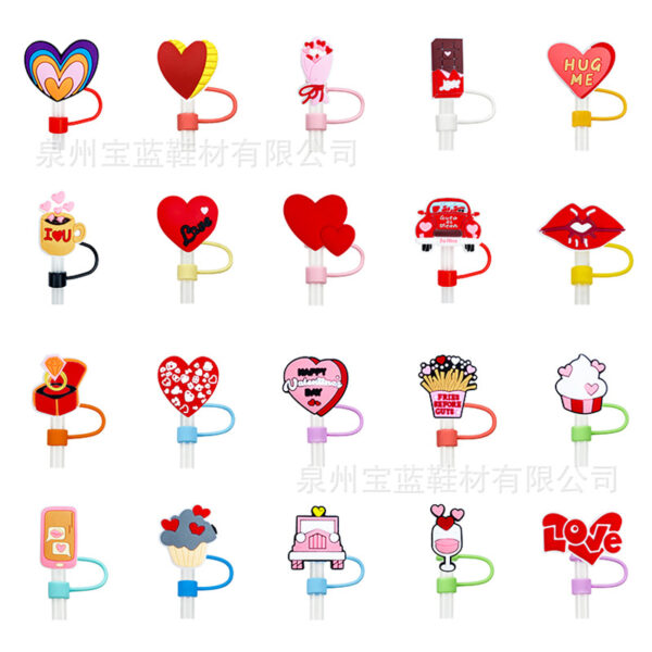 Wholesale Valentine's Day Creative DIY Decoration Food-Grade Silicone 10mm Drink Straw Dust Plug Dust Cap Accessories
