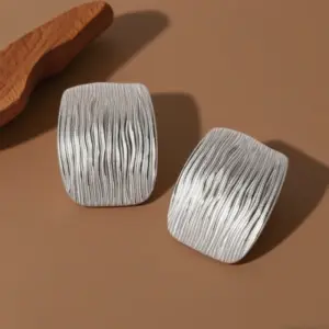 E0130-square Stripes-earrings-steel Color