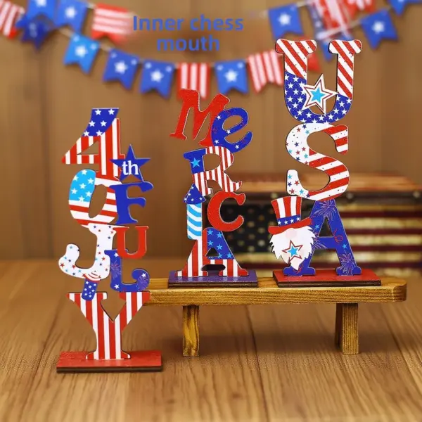 Wholesale 71 Independence Day Cartoon Letter Wooden Decorations American National Day Scene Decoration Props Holiday Party Wooden Materials